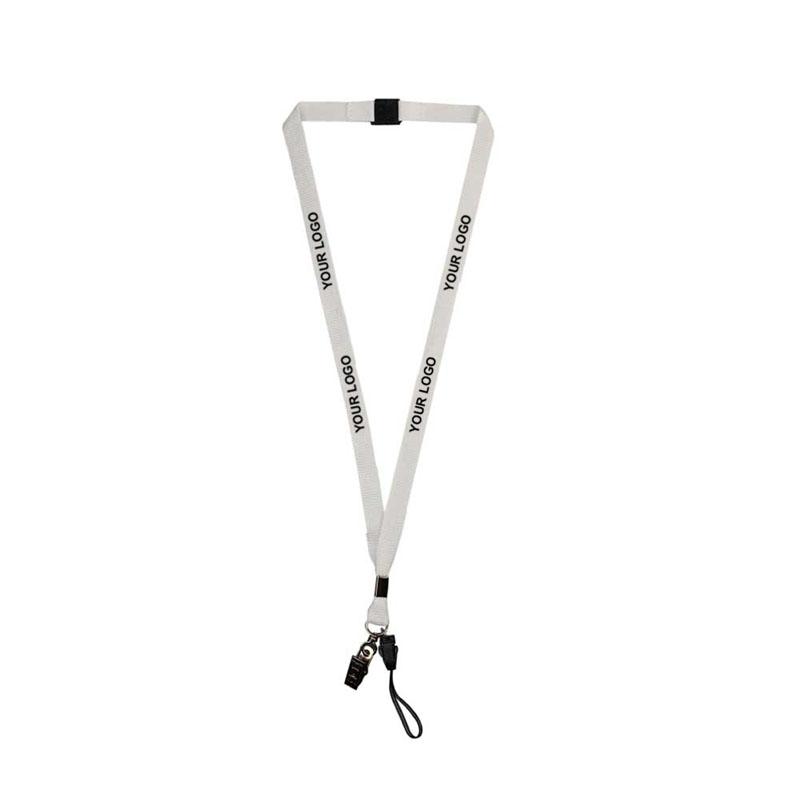 15mm White Polyester Material Lanyard with Crocodile Hook