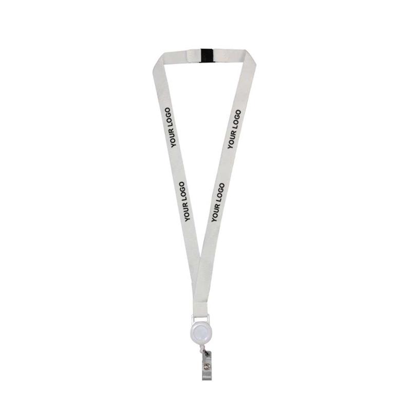 White Lanyard with Reel Badge and Safety Lock